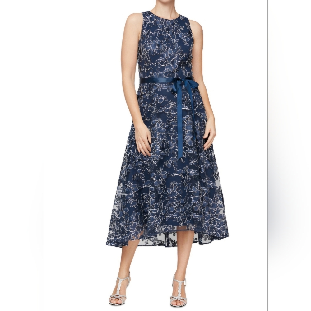 Alex Evenings Women's Embroidered Lace MIDI Dress - Navy